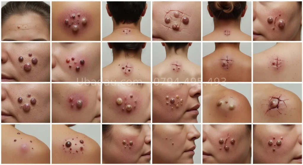 Hình ảnh u bã đậu ở những vị trí khác nhau trên cơ thể