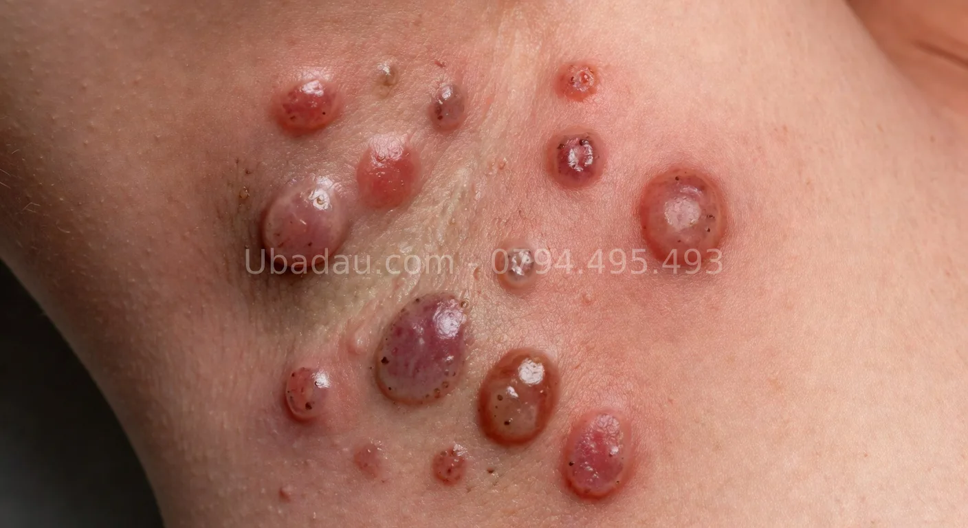 nhiều u bã đậu ở nách nhiễm trùng